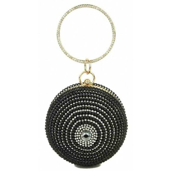 Ball Shape Clutch Purse Party Handbag Rhinestone Ring Handle Evening Bag